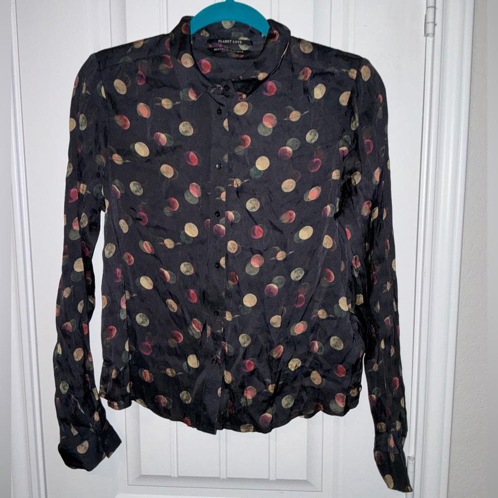 Scotch & Soda Black Button-Down Blouse with Multicolor Dots planet love